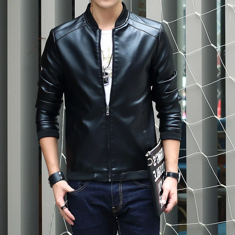 

Hot Selling Autumn New Products Men PU Leather Jacket Casual Baseball Collar Men's Locomotive Leather Coat