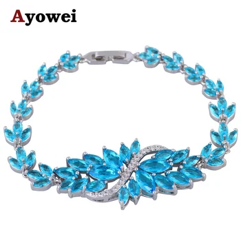 

Permanent Light Cubic Zirconia Bracelets White Gold Plate Sky Blue Health and Beautiful Fashion Jewelry TB1052A