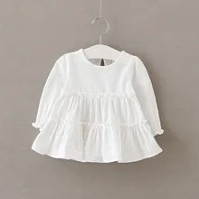 Toddler Baby Girls Crew Collar Solid Cotton Ruffles Peplum Blouse Long Puff Sleeve Fit for 1-4T Shirt Blouse Top Tee