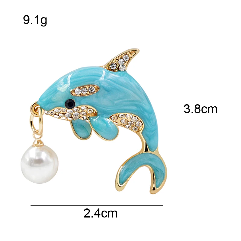 Милая брошь "Дельфин" CINDY XIANG, красивое украшение в виде дельфина с эмалью, стразами и жемчугом голубого цвета, летний аксессуар для футболки, рубашки