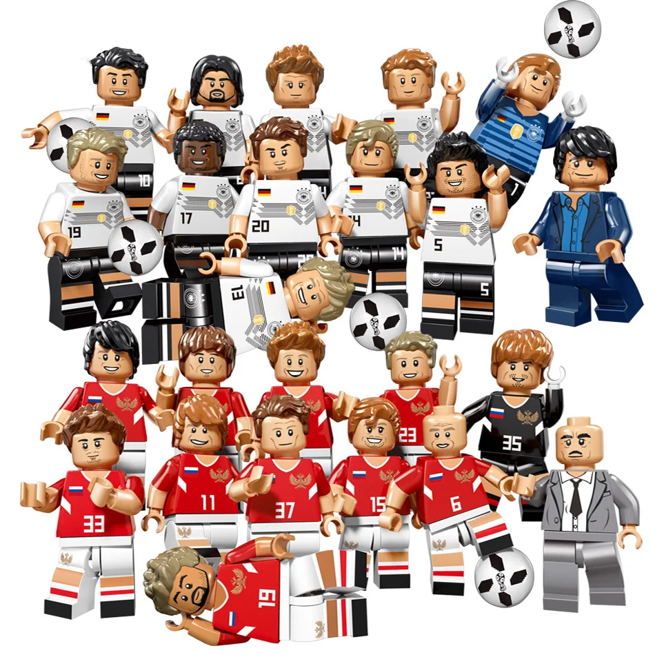 

12pcs Football Team Soccer Player Figures Building Blocks Compatible Legoing Bricks Russia German Football Figures Toy For Child