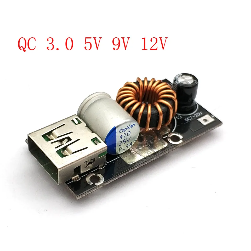 

DC-DC Step Down Buck Converter Charging Module USB 7-30V 9V 12V 24V to QC3.0 QC2.0 Fast Quick Charger 5V 9V 12V Circuit