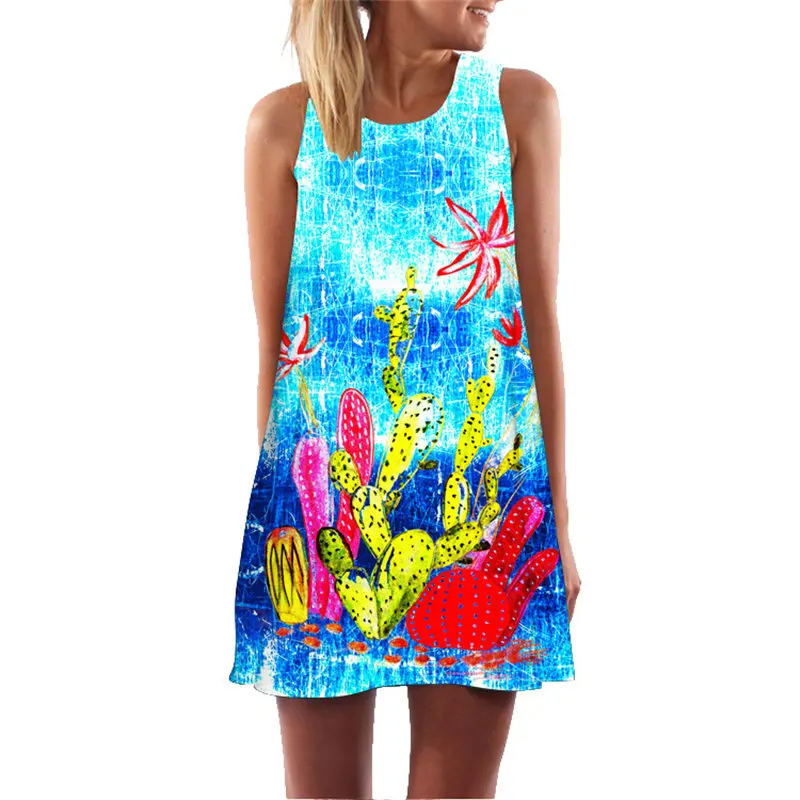 MEIBONA Retro Women Summer Dress A-line Loose Beach Wear Sundress Lady Sexy Party Office Vest Dress Vestidos De Verano