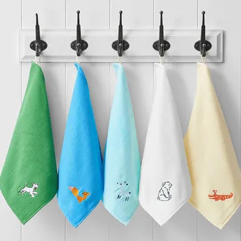 

1 Pc 33x30cm/ 33x55cm Gauze Cotton Cartoon Animal Embroidered Bathroom Wash Towel Small Face Towels For Kids Children