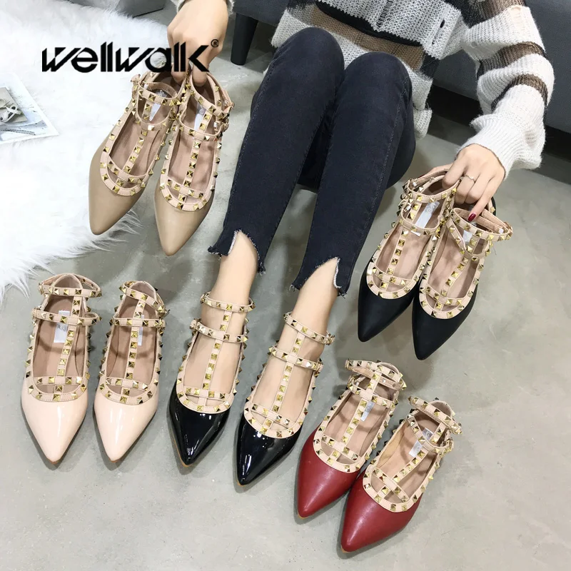 

Dress Ballet Flats Women Rivets Shoes Ladies Buckle Strap Baleriny Ladies Flat Sandals Autumn Shoes Women Fenty Beauty Flats