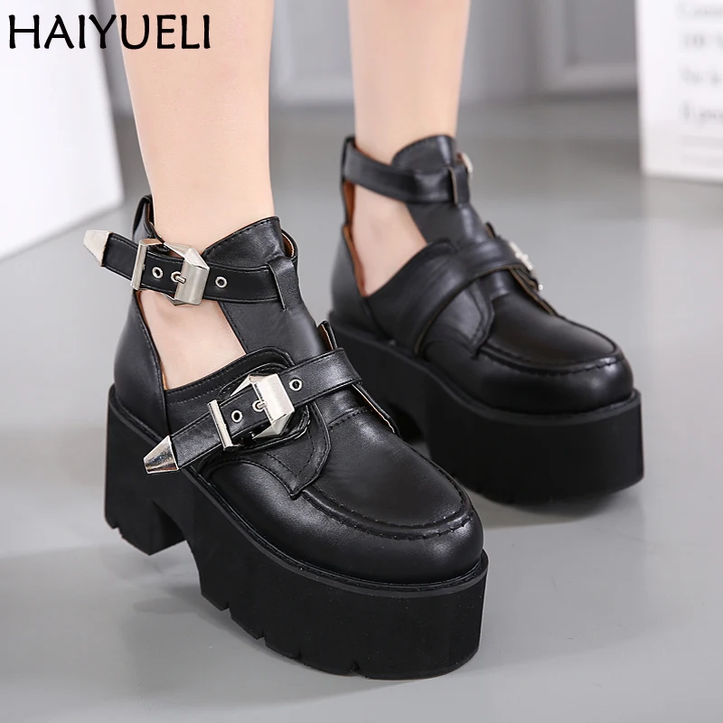 

Women Pumps Round Toe Platform Thick High Heels Casual Cut-outs Buckle Ankle Shoes Fashion High Heels Basic Female Pumps