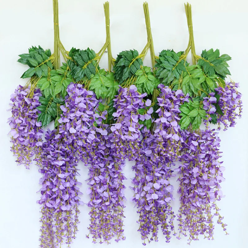 110 см искусственные цветы Висячие растения/Глициния искусственный сад Висячие растения/Свадебные украшения товары для дома и сада - Цвет: Purple