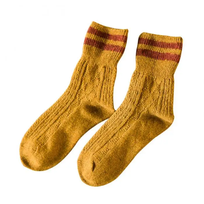 1 пара, модные корейские осень-зима Для женщин носок с отворотами из кроликовой шерсти Ретро полосы дамы носки для девочек NGD88