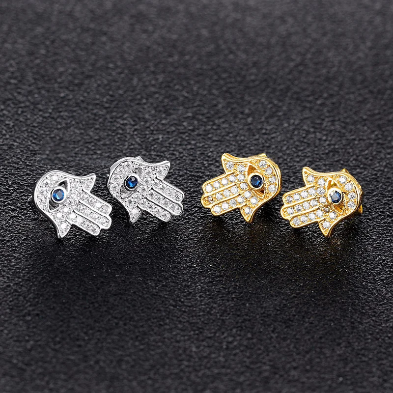 

D&Z Charm Shiny Zircon Fatima Hand Evil Eye Earrings For Girl Boucle D'oreille Femme 2019 Religion Jewelry Gift