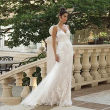 Облегающее и расклешенное платье Русалка на бретельках свадебное платье с кружевом Иллюзия аппликации сзади Свадебные платья vestido de noiva sereia