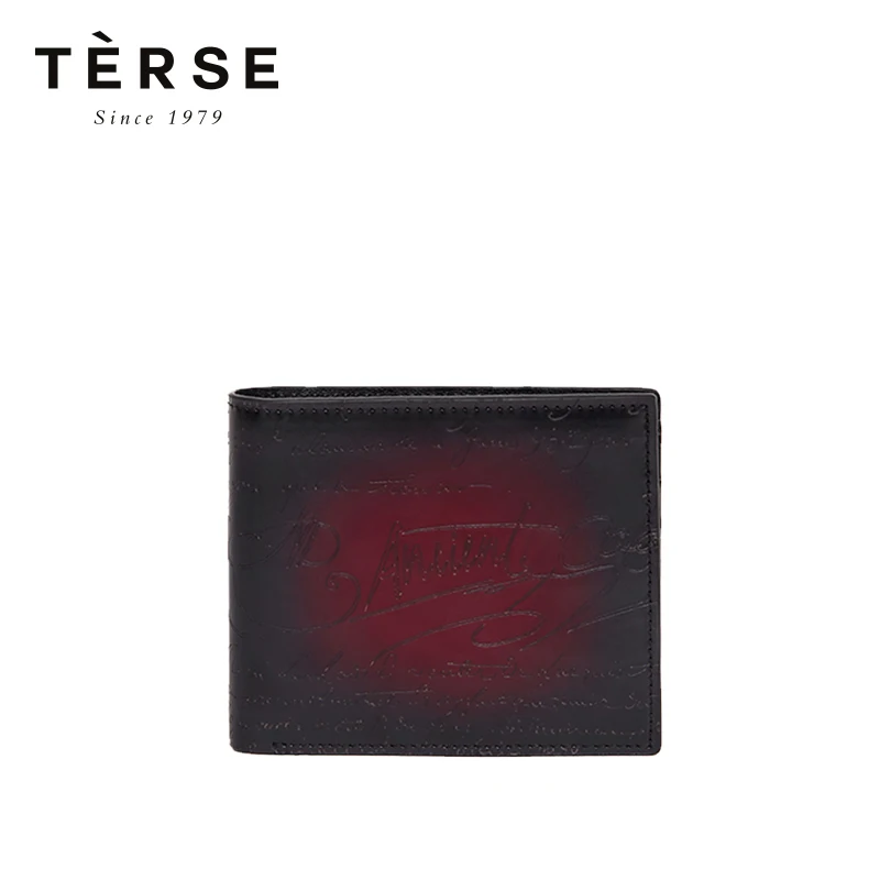 TERSE, новинка, мужской короткий кошелек, натуральная кожа, Ретро стиль, мини кошелек с гравировкой, с буквами, держатели для карт, 4 цвета, кошелек, DT0720-1 - Цвет: Burgundy