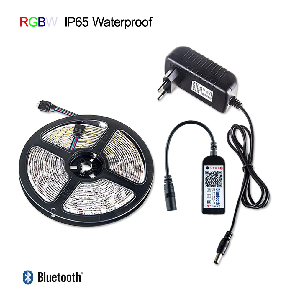 Bluetooth светодиодные ленты 5050 RGB RGBW Диодная лента 5 метров DC 12 V 60 Светодиодный s/m с адаптером питания RGB Bluetooth контроллер - Испускаемый цвет: RGBW Waterproof