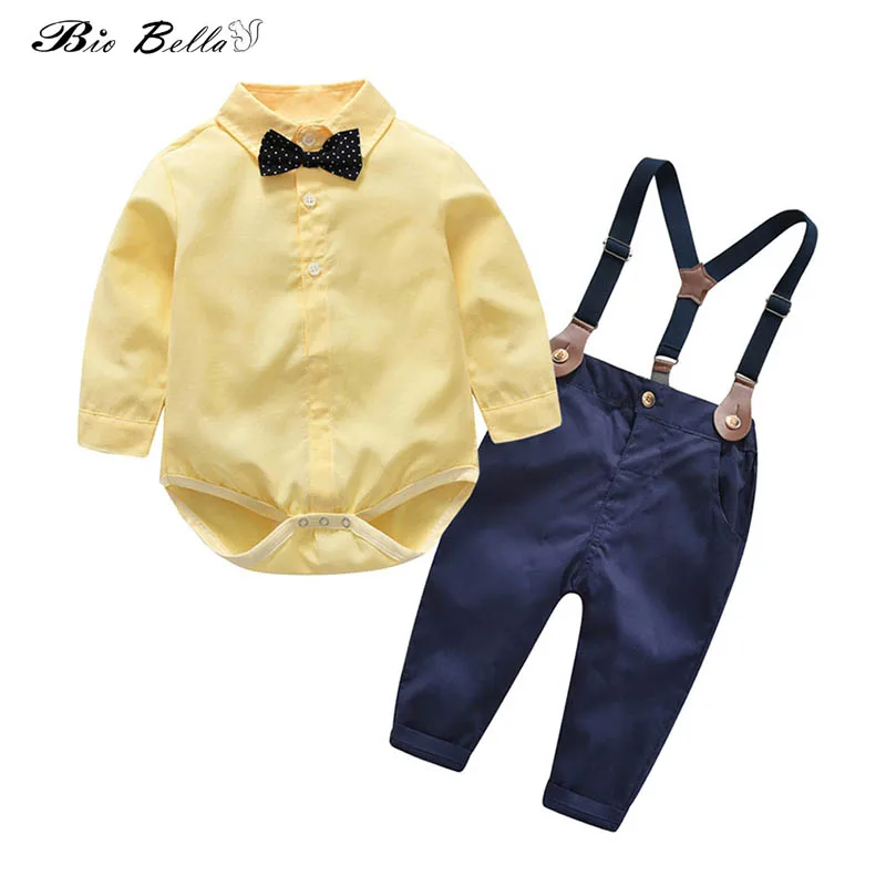 Весенне-осенний комплект одежды для мальчиков; костюмы джентльмена для мальчиков; комбинезон с длинными рукавами; боди с галстуком-бабочкой+ брюки на подтяжках; одежда для детей