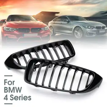 

2Pcs Gloss Black Car Front Grill Grille Mesh Net Trim Strip Cover For BMW 4 Series F32 F33 F36 F82 2013 up