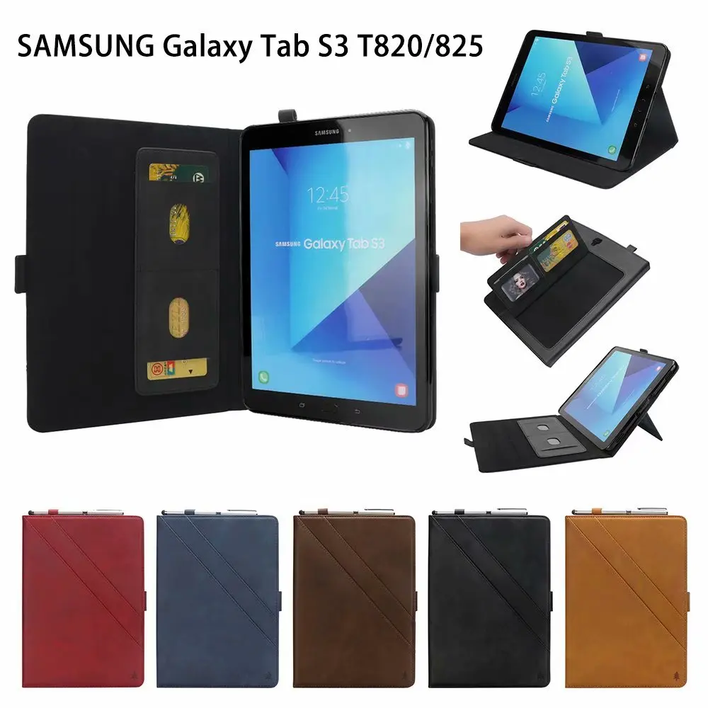 Противоударный Двойной Ряд Kickstand Card Solt чехол для Samsung Galaxy Tab S3 9,7 ''с держателем ручки кожаный смарт-чехол для T820 T825