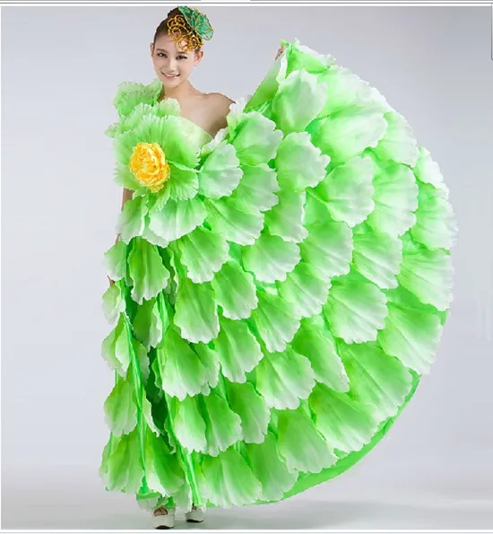 Костюмы для фламенко Танцевальный костюм расширение юбка костюм современный Танцы Производительность одежда лепесток юбка испанский Костюмы для фламенко платье 540 720 - Цвет: 540 green