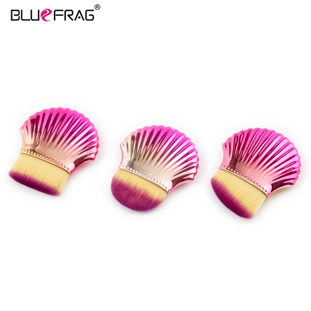 BLUEFRAG New Makeup Brush 3pcs Foundation Colorful Gold Seeshell Handle Violet/Yellow Super Soft Hair Flat Angle Powder Brushes|new makeup