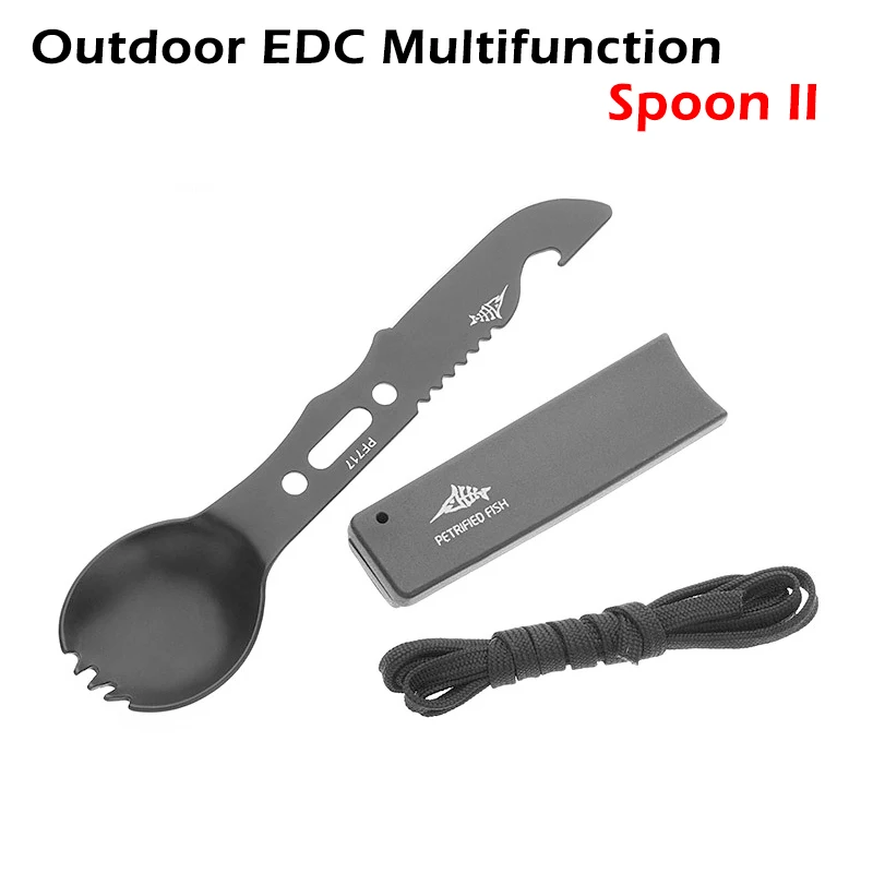 7 In 1 Outdoor EDC Multifunctional Cutlery Spoon Integrated Cutter Camping Gadget Sets Treble Whistle Kitchen Toys Pretend Play | Игрушки и