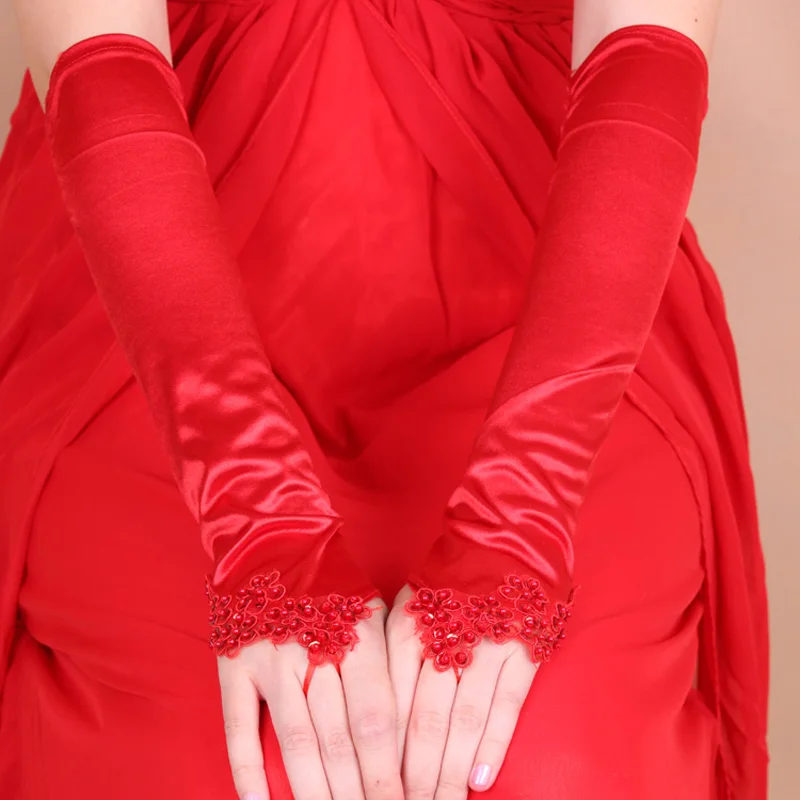 U-SWEAR 2019 Новое поступление Свадебные перчатки без пальцев жемчужные бисерные Локоть Длина перчатки свадебные аксессуары красные свадебные