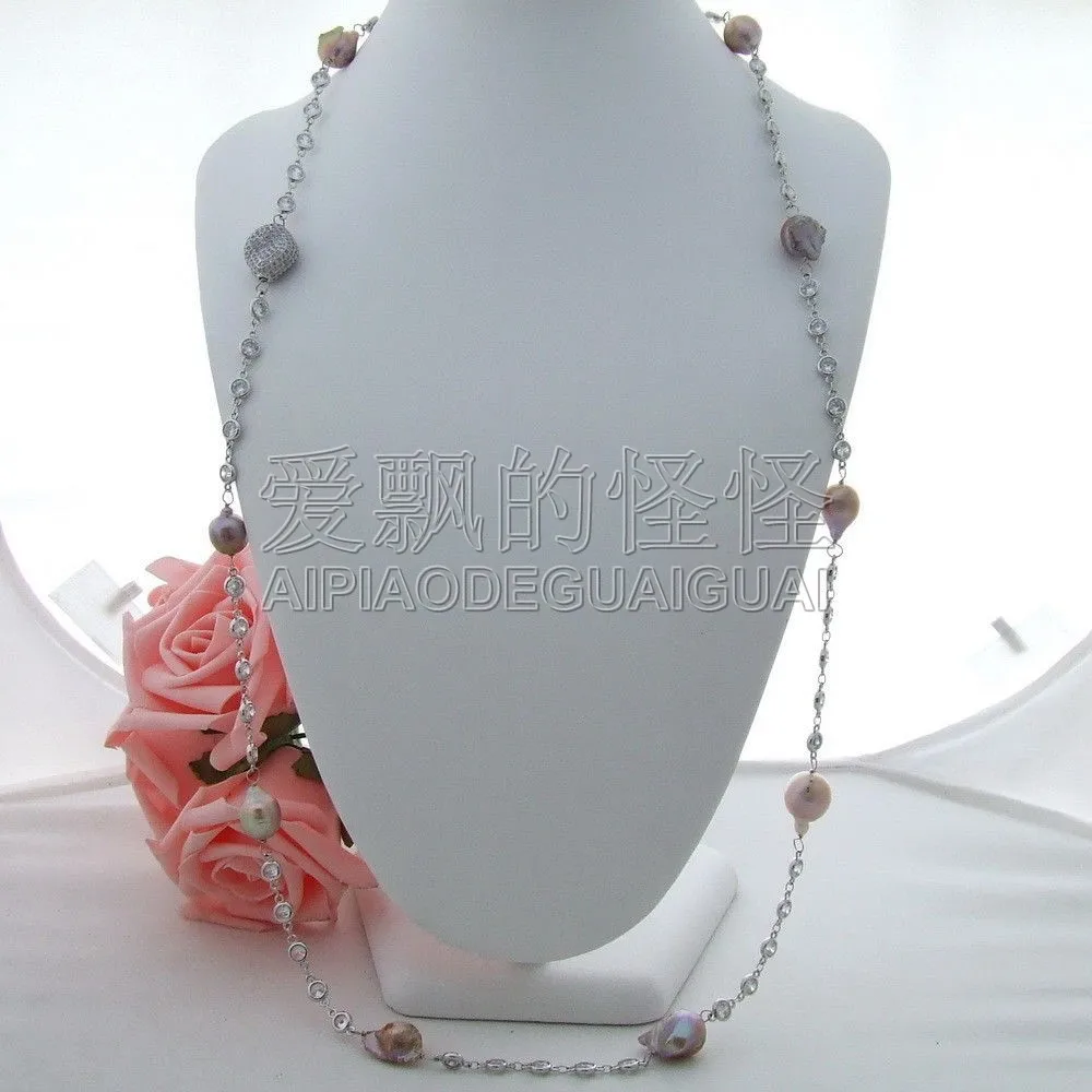 

Women's 39" Purple Keshi Pearl Crystal Chain Necklace