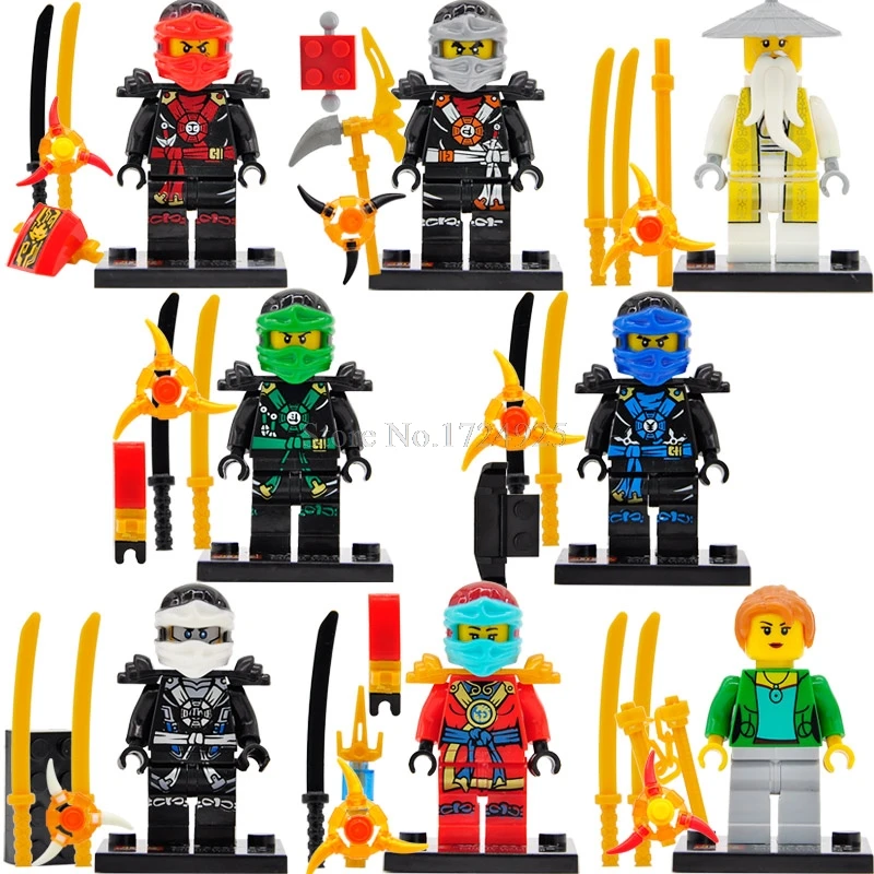 8pcs/lot Ninja Figure Set Flying Vehicle Kai/Jay/Lloyd/Nya Weapon Building Blocks Model Bricks Legoingly Toys for Children