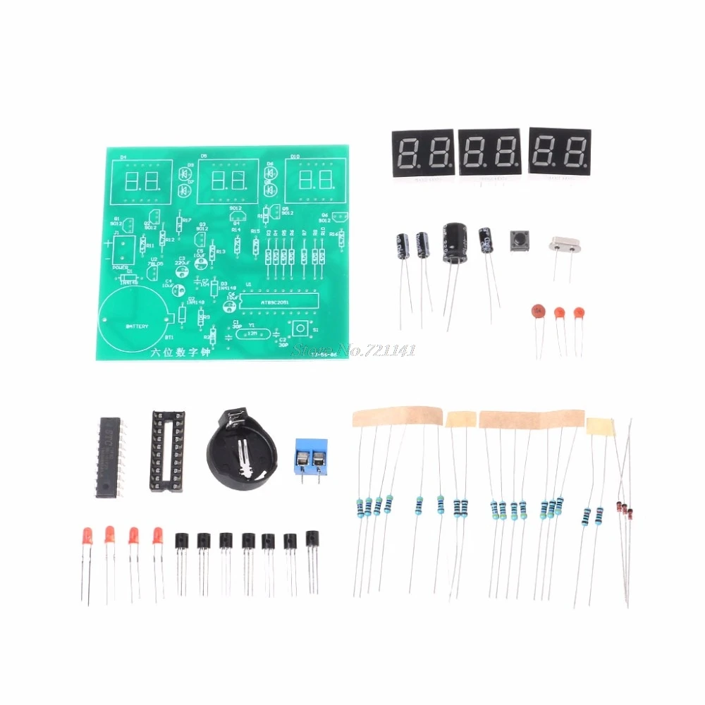 5 V AT89C2051 шесть цифровой светодиодный электронные часы 51 MCU Компоненты электронный комплект «сделай сам»