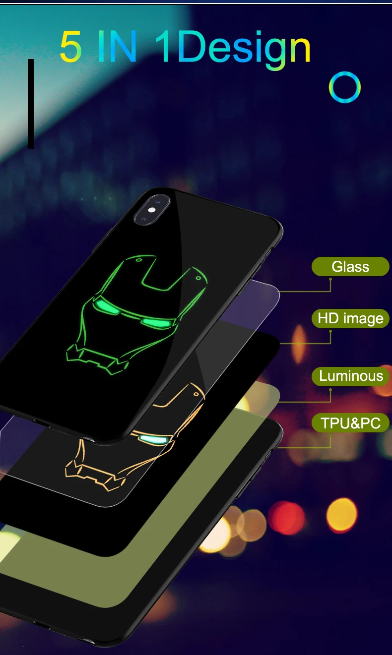 Чехол в виде светящегося стекла СУПЕРМЕНА для samsung Galaxy S8 S9 S10 A7 A8 Plus, чехол с изображением Железного человека, светящийся чехол для samsung Note 8 9