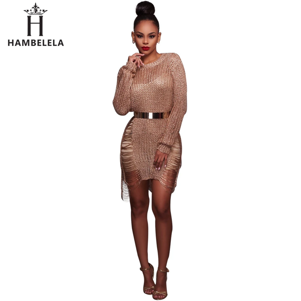 Hambelela Women Sexy Crochet Mini Dress Knitted Bodice with Shred Detail Long Sleeve O-Neck 2017 Latex Sexy Ladies Sweater Dress (8)