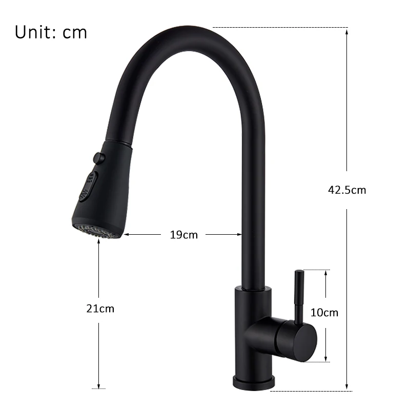 quyanre matte black pull out kitchen faucet single handle mixer tap 360 rotation with 3 way spray hot cold water mixer tap for kitchen tap