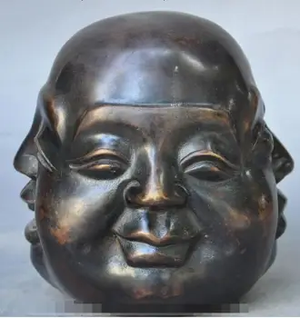 

S5435 china Buddhism Bronze 4 Face Emotions xi Nu ai le Maitreya Buddha Head Statue