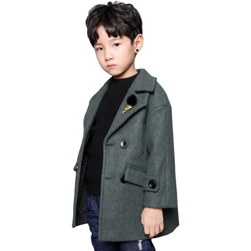 

2018 autumn and winter new jacket children's clothing boy's woolen coat Korean children's long section suit woolen coat 18M03