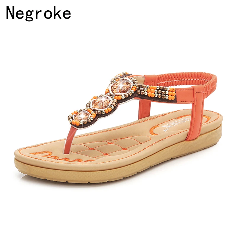 

Women Sandals 2019 Summer Shoes Bohemia Women Shoes Luxury Crystal Handmade Bead Flip Flops Casual Flat Sandalias Mujer