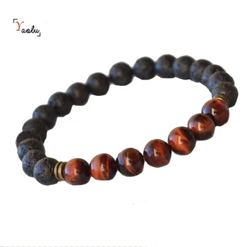 

12pcs/lot Tigers Eye bracelet Yoga good luck elastic bracelet gift for him gift for her Boho Lava Stone Beaded bracelet