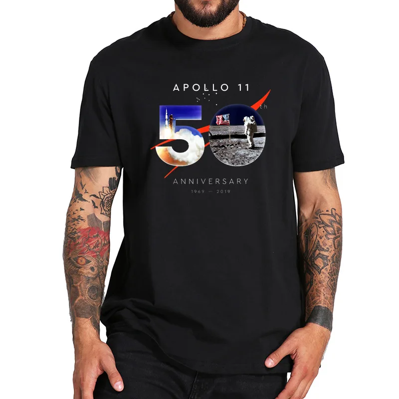 

EU Size 100% Cotton T Shirt Apollo 11 50th Anniversary Moon Landing July 20 1969 Tops Homme Fitness Summer Tops