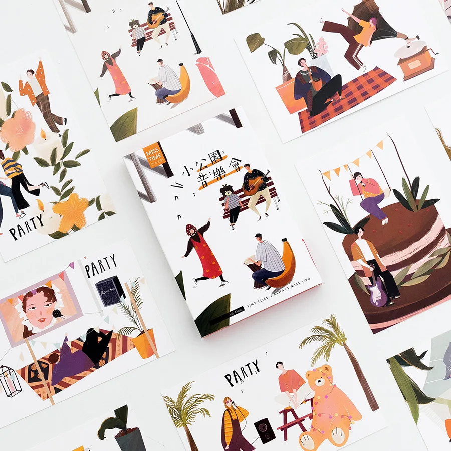 

3set/1 lot Kawaii Cartoon Forest concert Greeting Card Postcards Birthday Bussiness Gift Card Set Message Card W-KP-1756