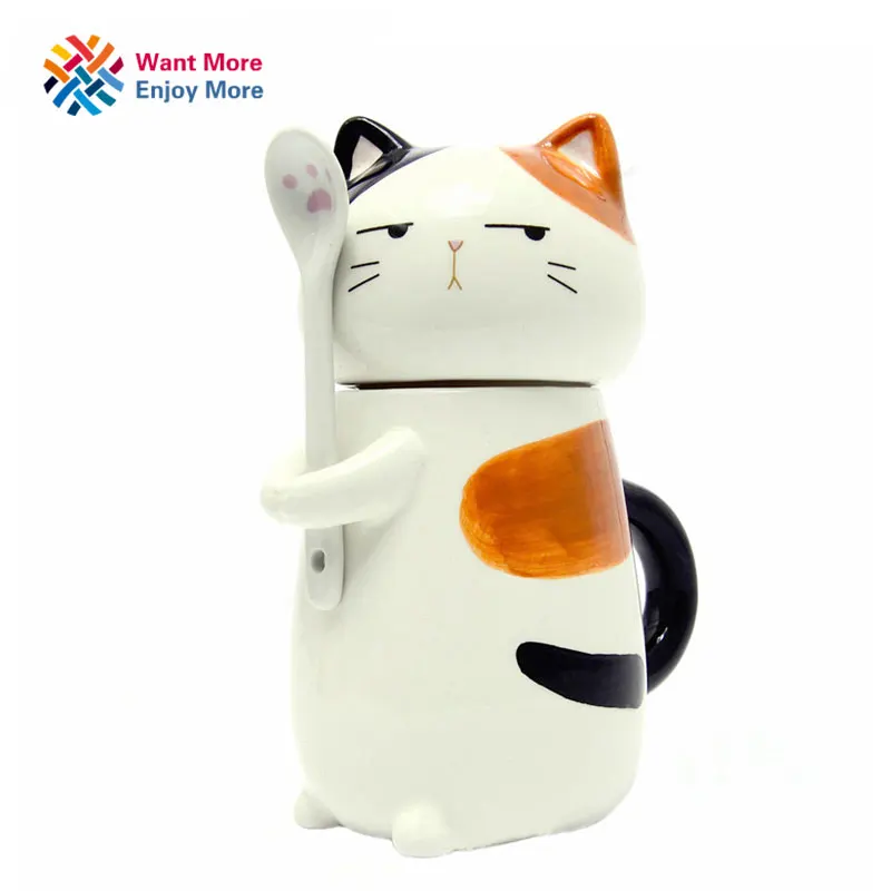 

400ml Cute Creative Cartoon Husky Ceramic Personality Mug with Spoon Office Milk Coffee Tumbler hand-Colored Breakfast Mug