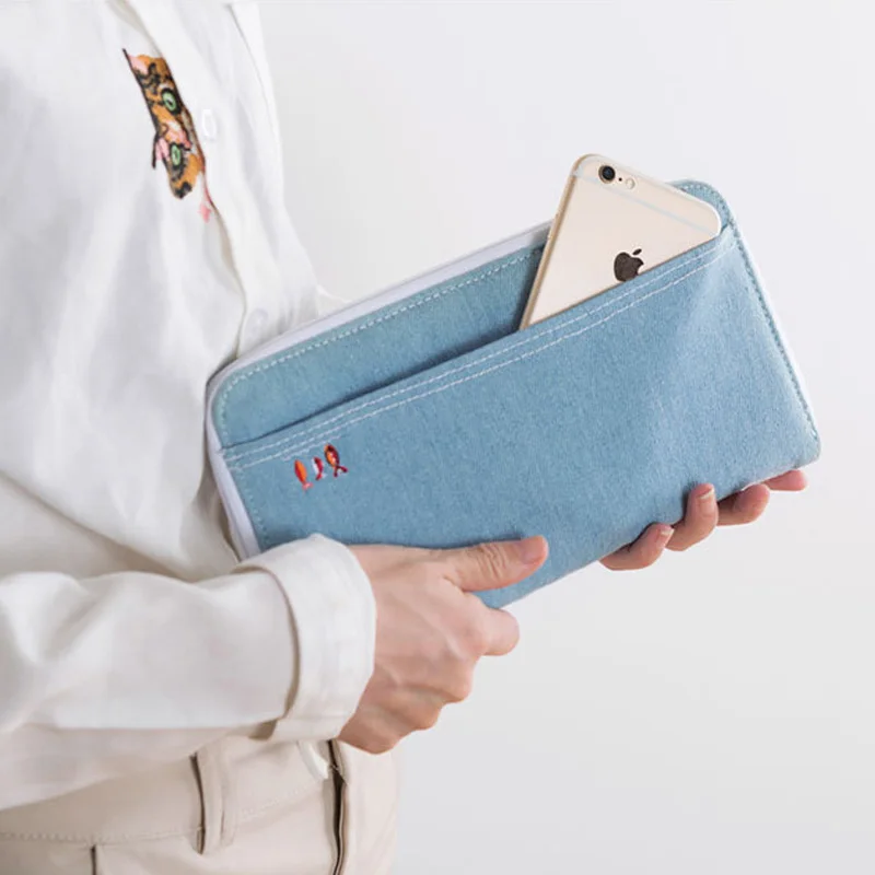 Men Women Travel Passport Cover Document Credit Card Organizer Cover Money Unisex Denim Wallet ID Card Holder Case Strap PC0048 (5)