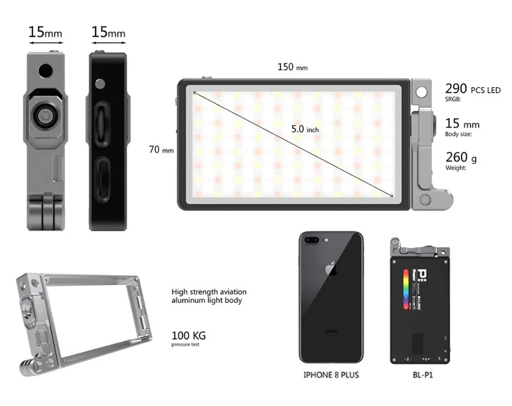 Boling BL-P1 RGB светодиодный видео светильник с регулируемой яркостью полноцветный студийный Vlog светильник для фотосъемки с кронштейном 360 для DSLR камеры