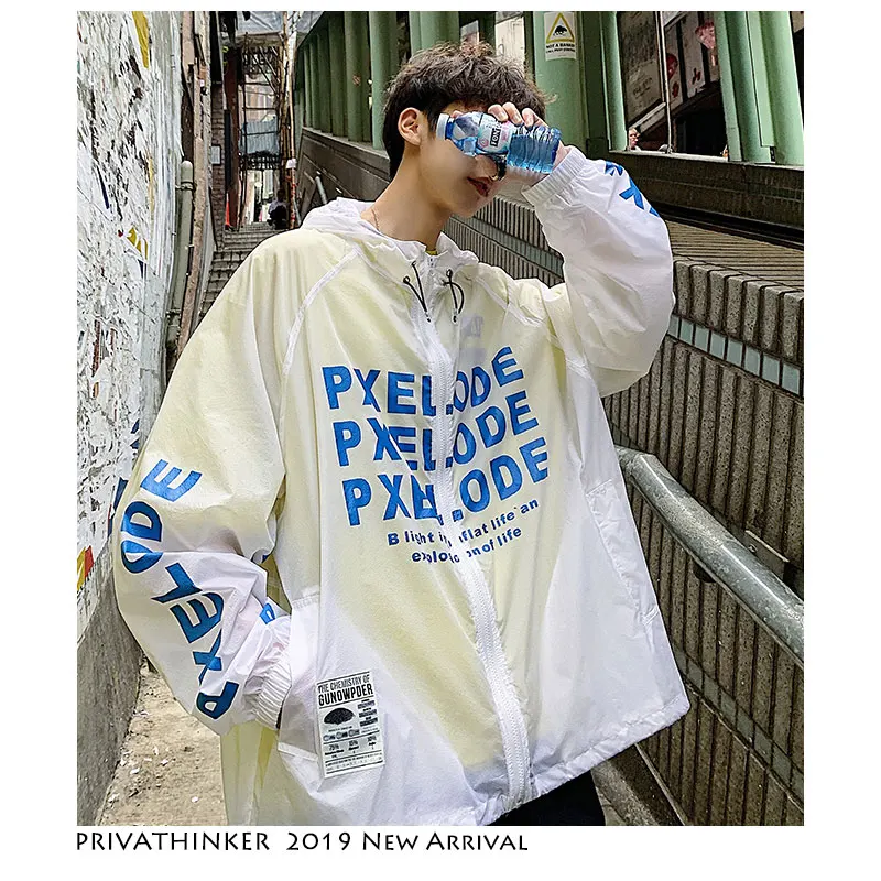 Privathinker Men Letter Harajuku Jacket 2019 Mens Thin Sunscreen Streetwear Jackets And Coats Women Hooded Jacket Windbreaker