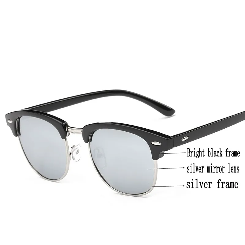 Мужские UV400 Солнцезащитные очки для мужчин и женщин, роскошные винтажные полуоправы, фирменный дизайн, модные зеркальные солнцезащитные очки для женщин - Цвет линз: black silver mirror