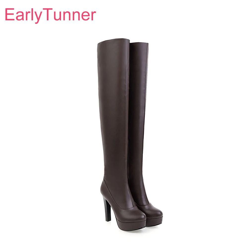 

Sale Brand New Winter Sexy Brown Women Thigh High Platform Boots Black Fashion Lady Party Dance Shoes EH299 Plus Big Size 10 43