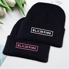 Beanie шляпа KPOP BLACKPINK унисекс черный Размерная таблица Держите Теплая вязаная шапка зимняя Мягкий хлопок Повседневное Шапки для Для женщин 2 стиля
