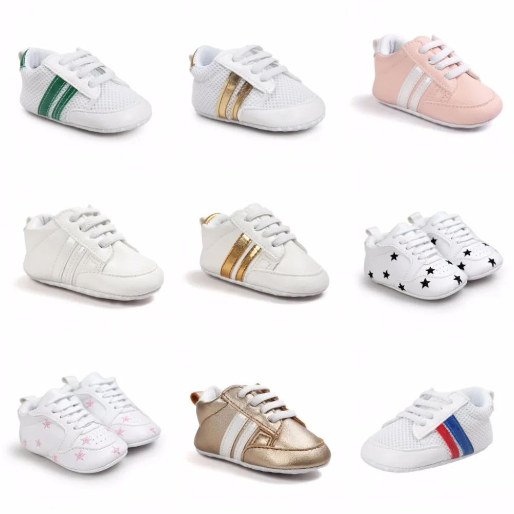 

New Arrival Baby Shoes Newborn Boys Girls Heart Star Pattern First Walkers Kids Toddlers Lace Up PU Sneakers 0-12 Months