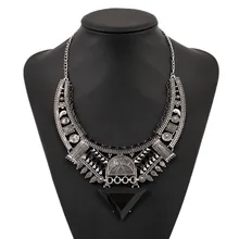 LUFANG 2017 Fashion Black Silver Color Vintage Choker Necklace Bohemian Big Gem Punk Statement Power Maxi Necklace Women Jewelry