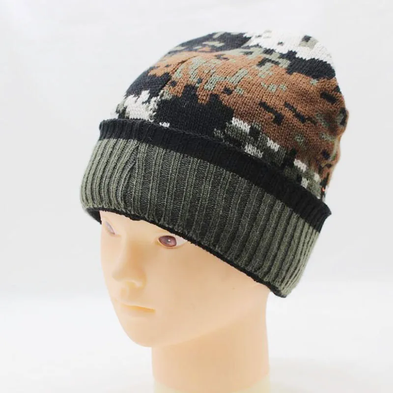 

Men's Winter Caps Beanie Camouflage Plus Cashmere Thick Hats for Men Knitted Army Warm Snow Hat Beanies Cap with Ears 2018 New