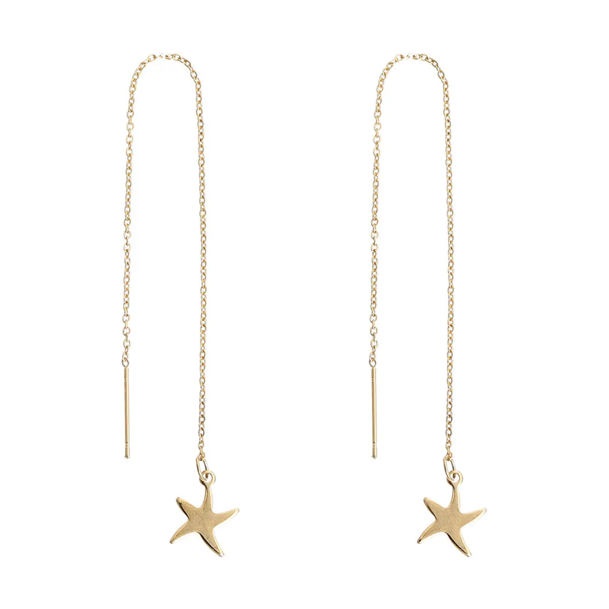 

Doreen Box Stainless Steel Ear Thread Threader Earring Gold color Starfish 14.2cm(5 5/8")long,1 Pair 2017 new