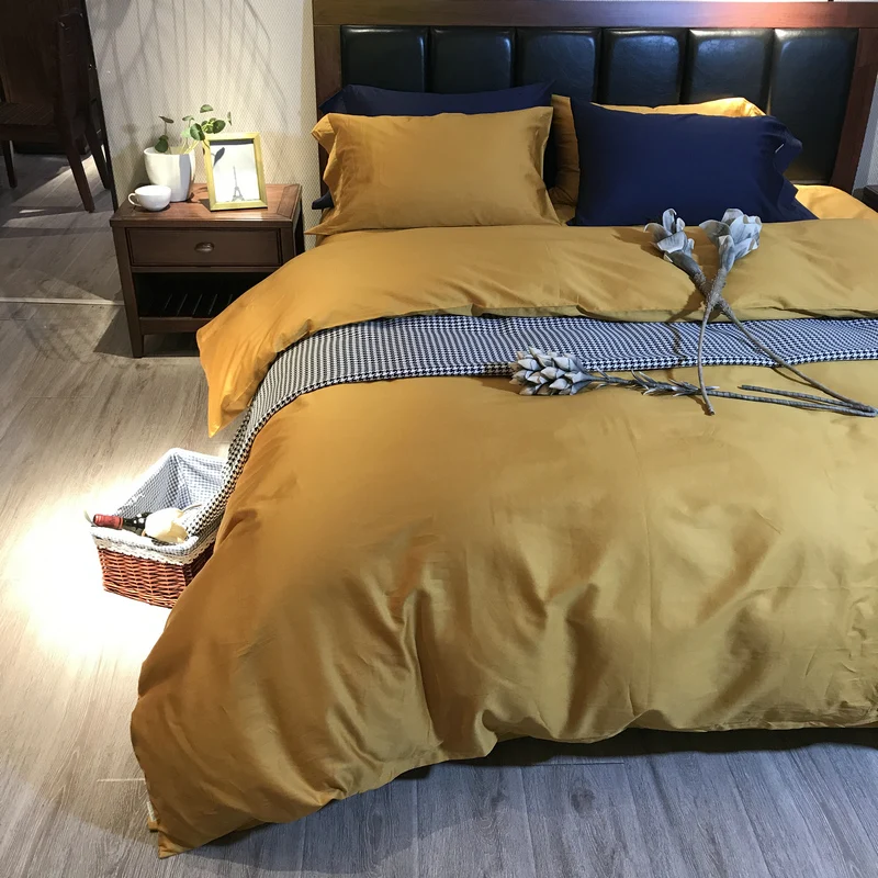 Dreamort Египетский хлопок сплошной простой стиль 4 шт. queen King size постельный комплект простыня+ пододеяльник+ наволочка