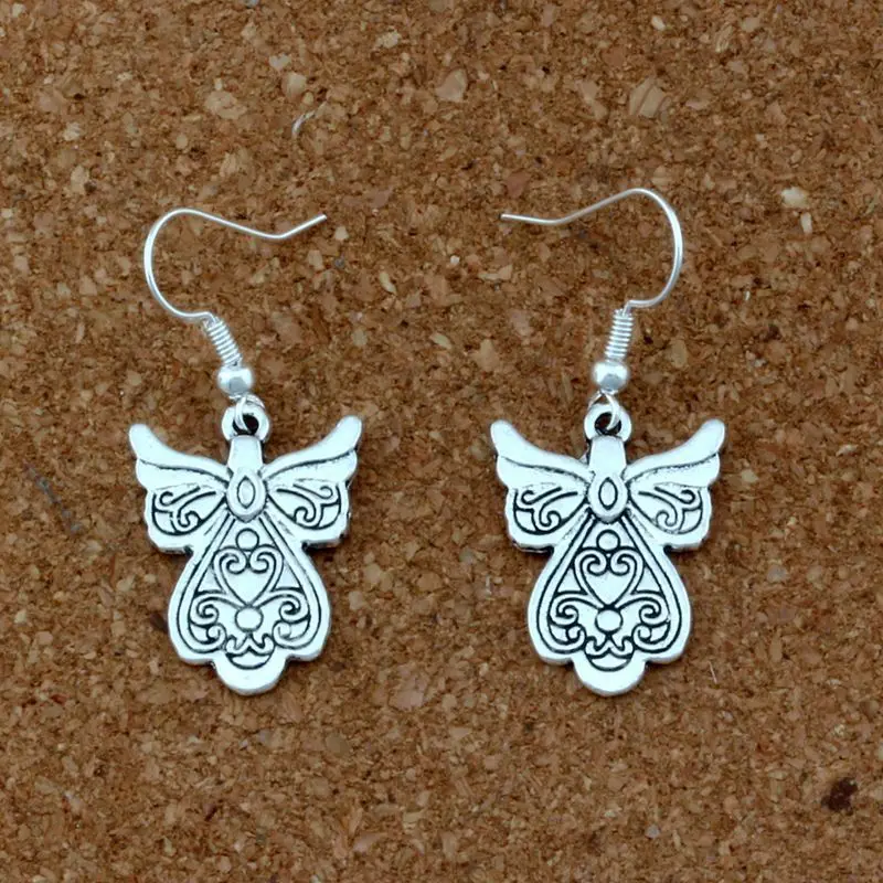 

Flower Wing Angel Charm Earrings silver Fish Ear Hook 20pairs/lot Antique silver Chandelier Jewelry 17.8x40.5mm A-352e