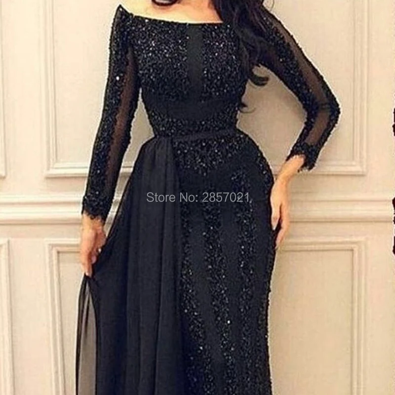 

2018 New African Mermaid Formal Evening Dresses Muslim Arabic Black Long Sleeves Party Gowns Sexy Prom Dress Vestido de festa