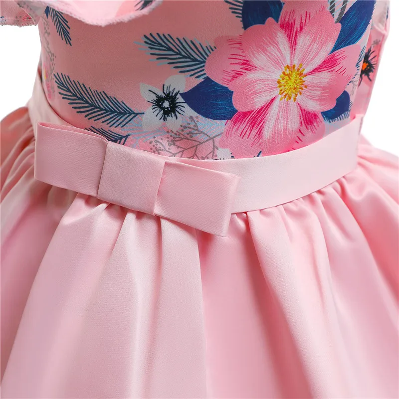 Single Shoulder Flower Printed Double Layer Cake Formal Wed Dress Female Girl's Beautiful Evening Dresses Children's Clothing07